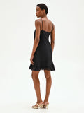 Mini abito nero in lyocell con rose applicate e balze