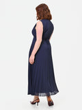 Abito Curvy plissé blu navy con scollo incrociato