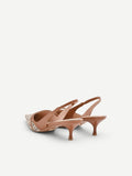 Slingback marrone cuoio con intreccio e paillettes