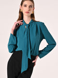 Blusa con Fiocco e Pinces Verde Reale
