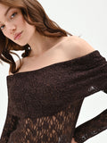 Blusa in pizzo cioccolato con spalle scoperte