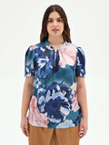 Blusa blu ottanio curvy con stampa floreale