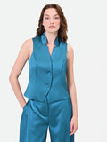 Gilet in raso blu ottanio