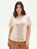 Blusa curvy beige chiaro con paillettes all over