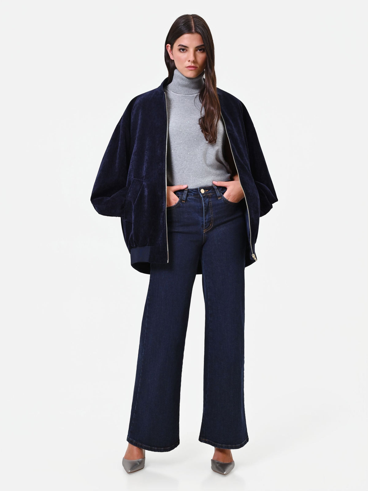 Pantaloni jeans blu navy a palazzo Giorgia Palmas X Rinascimento