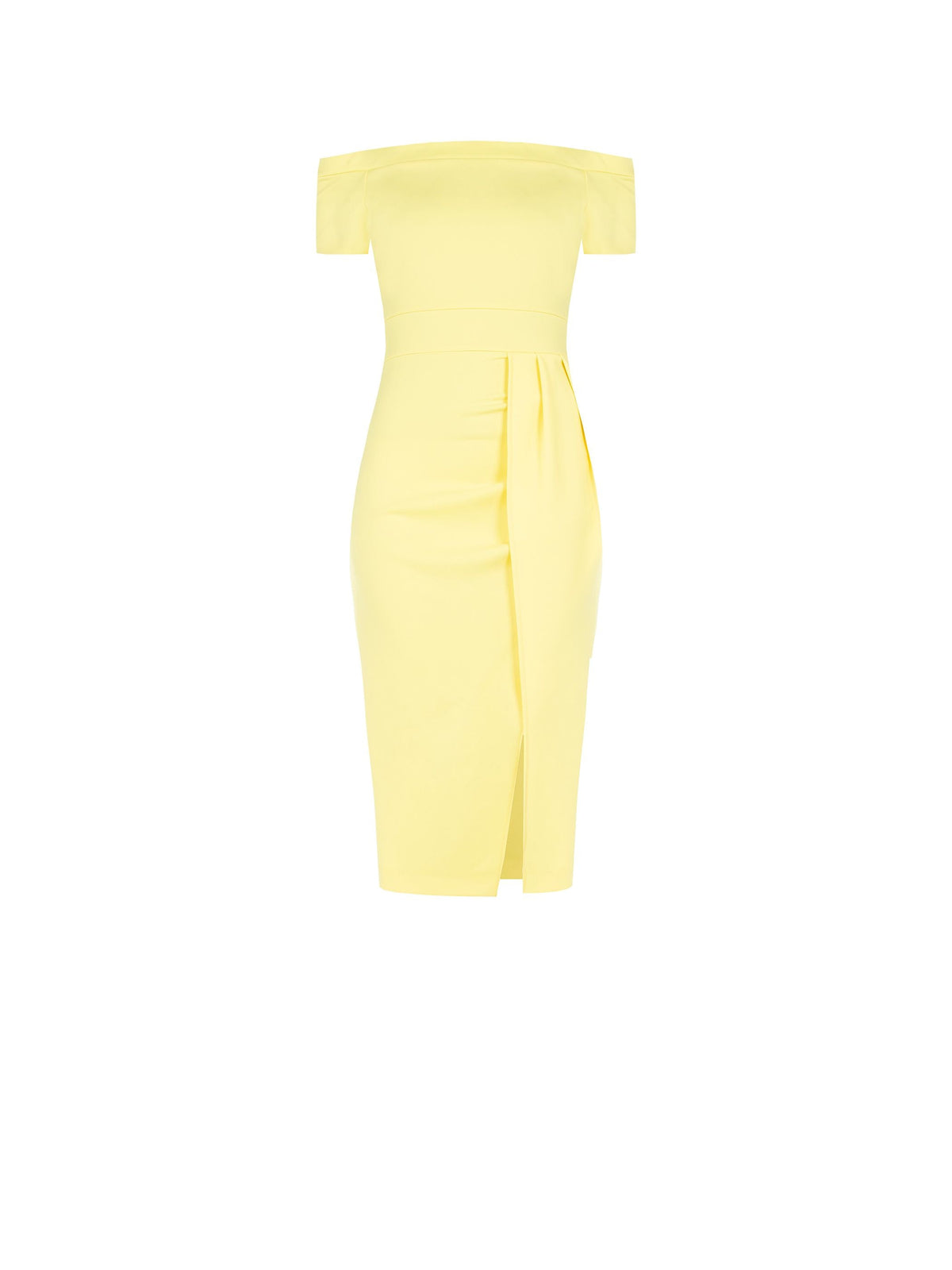 Abito tubino midi giallo chiaro off the shoulders