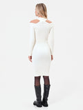 Abito midi in maglia di viscosa bianco panna con cut out