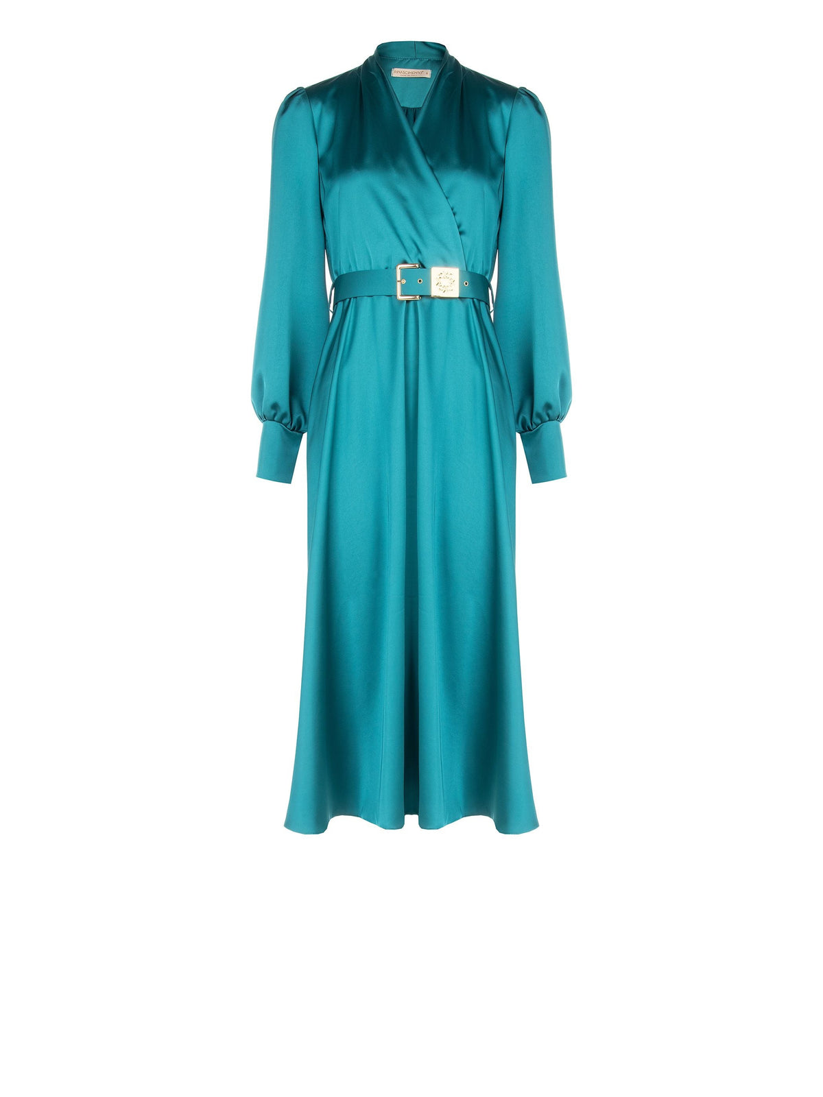 Abito midi in raso blu ottanio