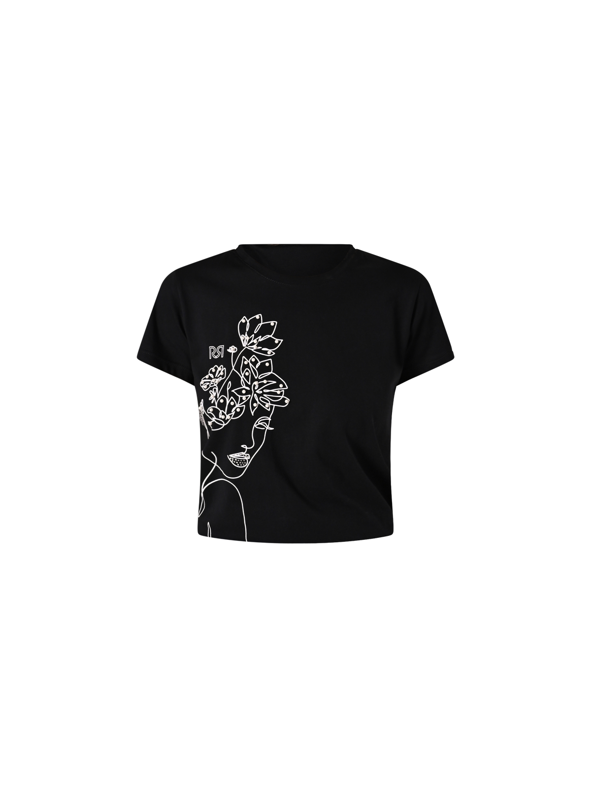 T-Shirt Nera in Cotone con Perle