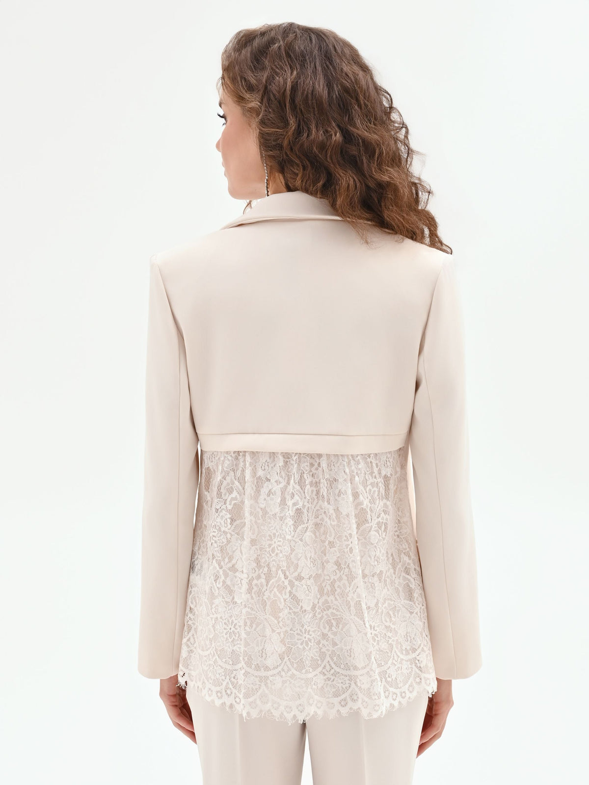 Giacca Bianca in Tessuto Fluido mano Crepe & Pizzo