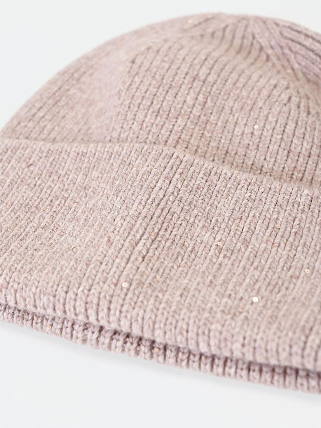 Cappellino beanie tortora beige con paillettes
