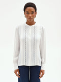 Camicia in viscosa panna con inserti in pizzo