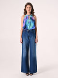 Top con Scollo all'Americana Stampa Astratta