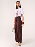 Pantaloni Marrone Cioccolato con Nodo effetto Goffrato
