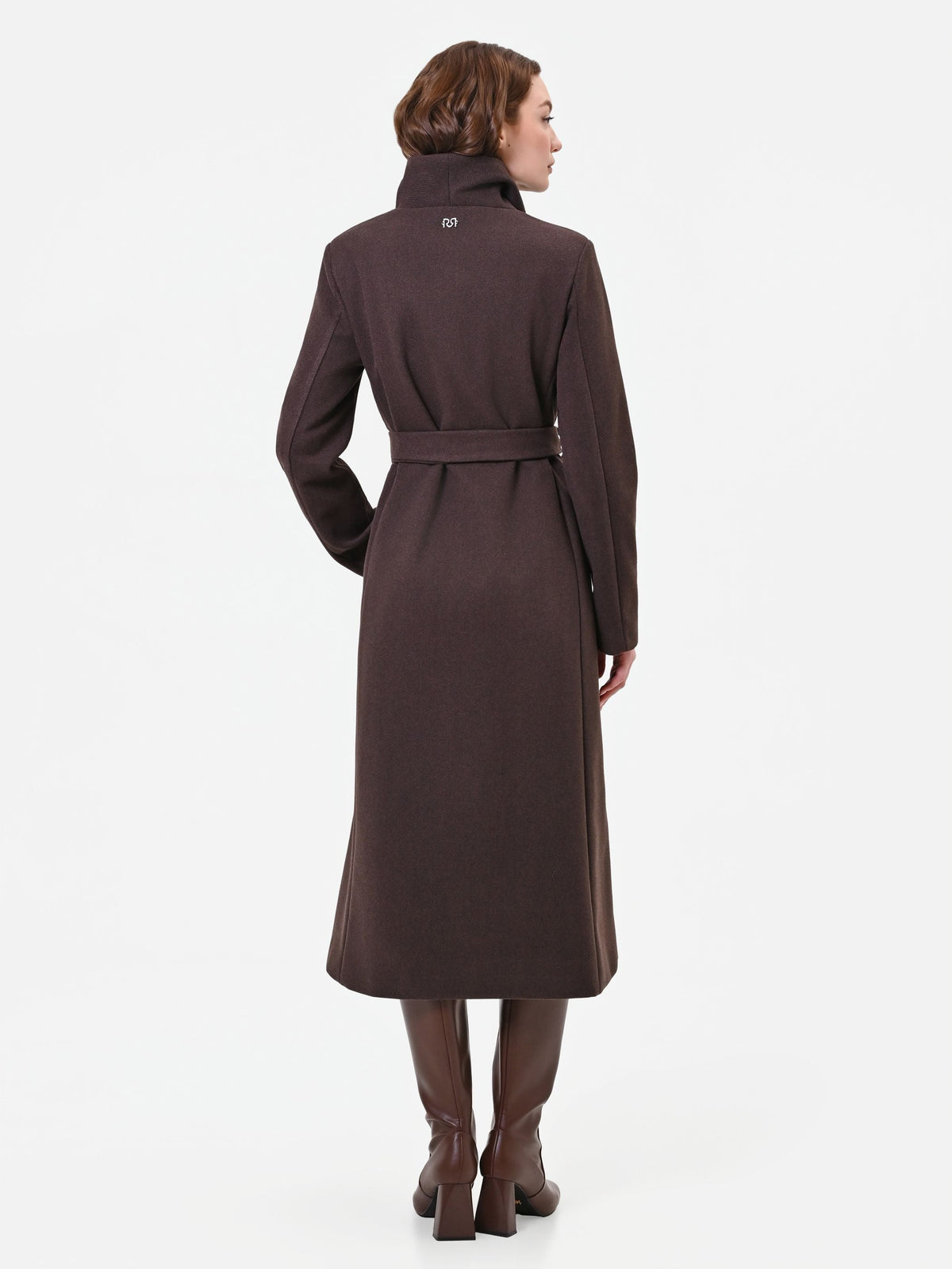 Cappotto lungo marrone moro a portafoglio misto viscosa
