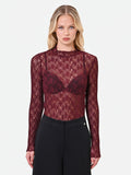 T-shirt in pizzo bordeaux rosso
