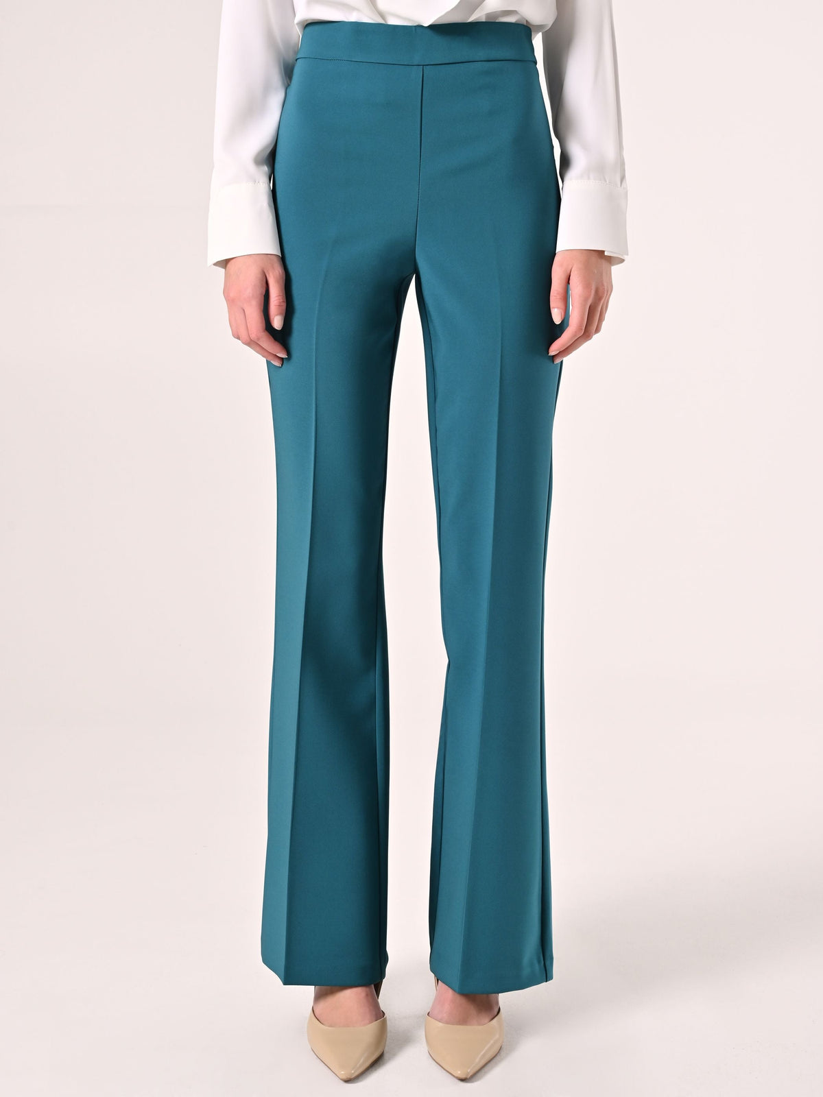 Pantaloni Flared in Tessuto Tecnico Verde Reale