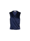 Top in raso blu navy con scollo incrociato