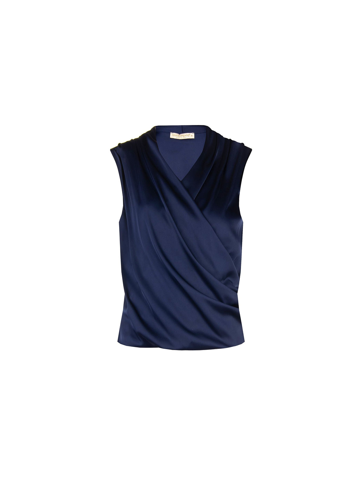 Top in raso blu navy con scollo incrociato