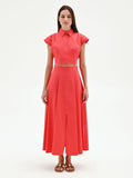 Camicia cropped rosso fragola in tela di cotone