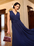 Abito lungo curvy blu navy in jersey glitter
