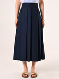 Gonna Midi a Ruota in Cotone Blu