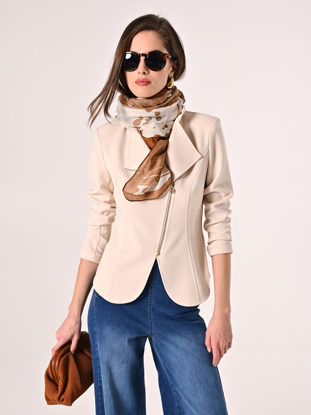 Giacca Zip in Scuba mano Crepe