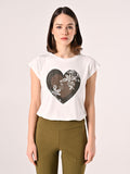 T-Shirt Bianca Cuore Strass