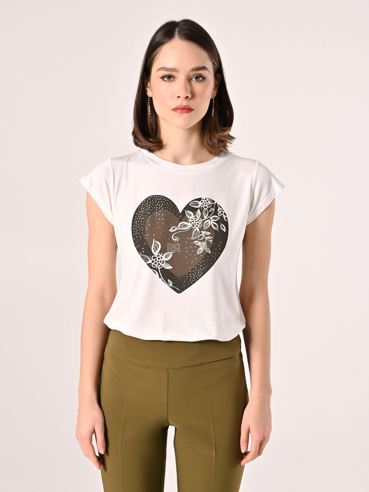 T-Shirt Bianca Cuore Strass