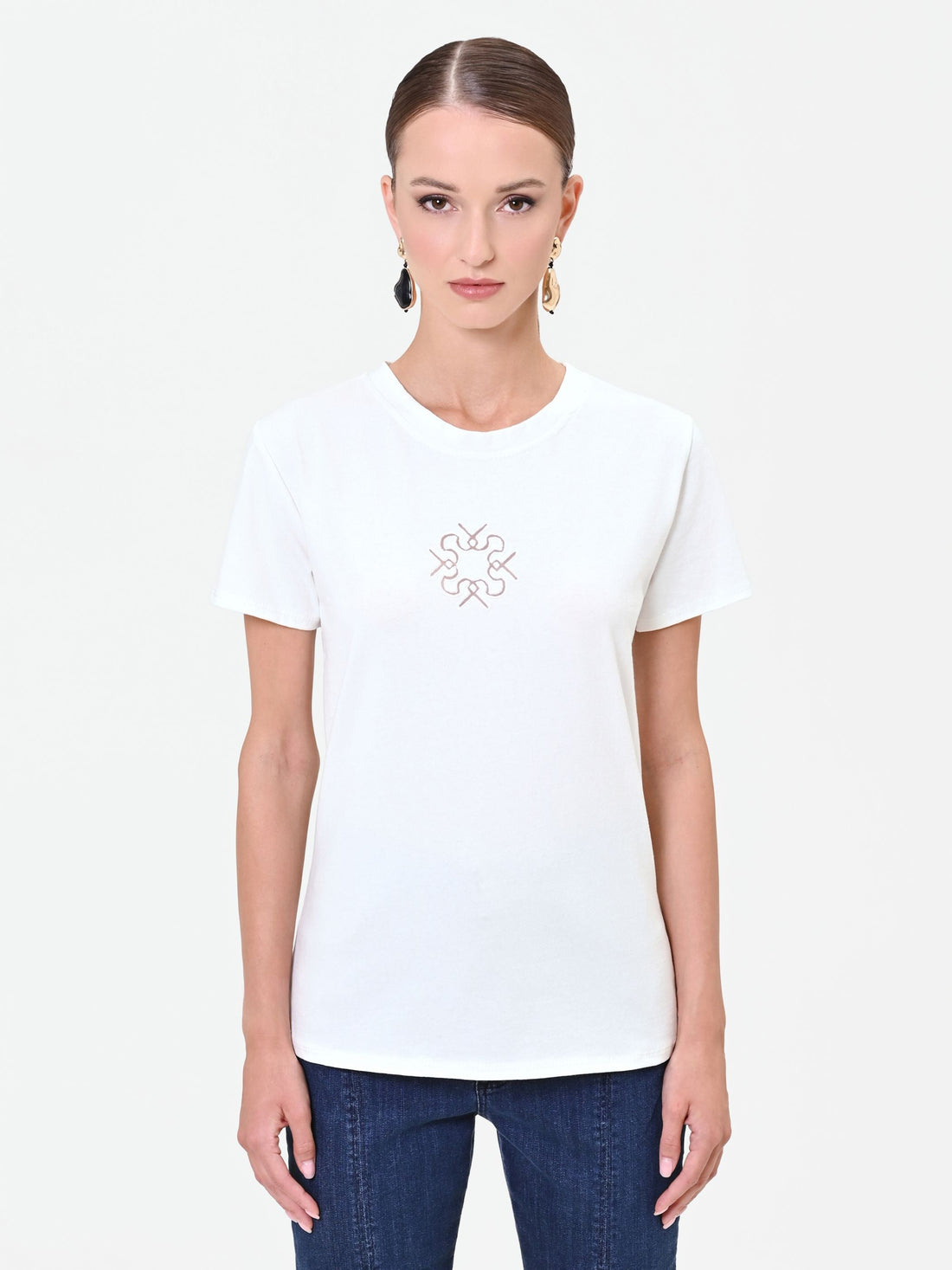 T-shirt panna bianco con dettaglio geometrico