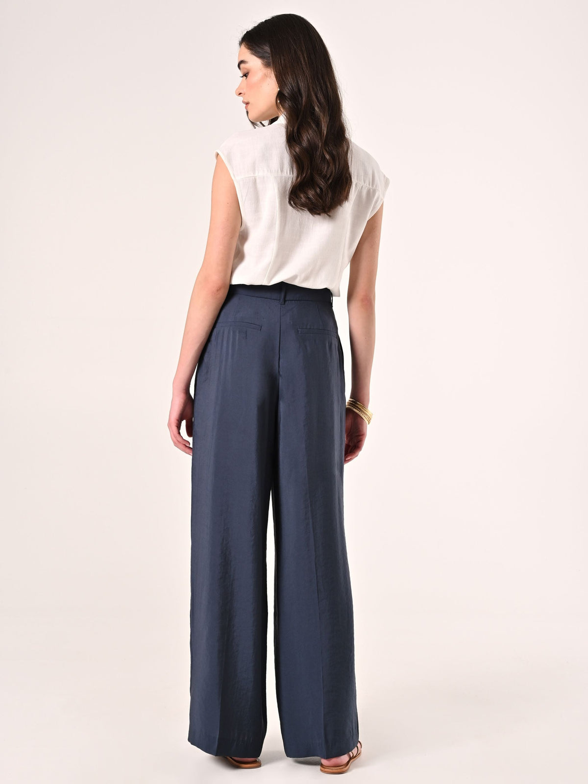 Pantaloni Ampi in Misto Modal Blu