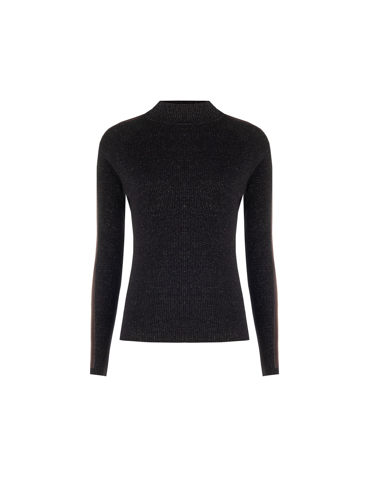 Maglia nera a coste con collo a lupetto in misto viscosa
