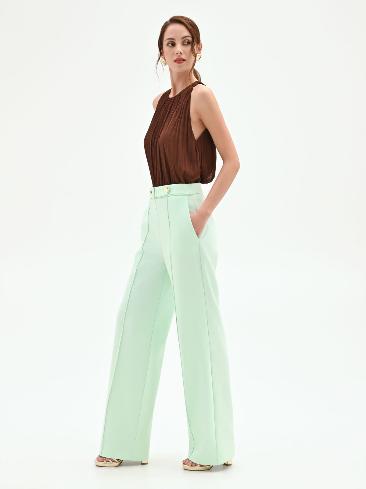 Pantalone verde menta a gamba dritta