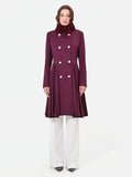 Cappotto doppiopetto bordeaux con fondo a pieghe