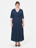 Abito Curvy blu navy plissettato con micro-glitter