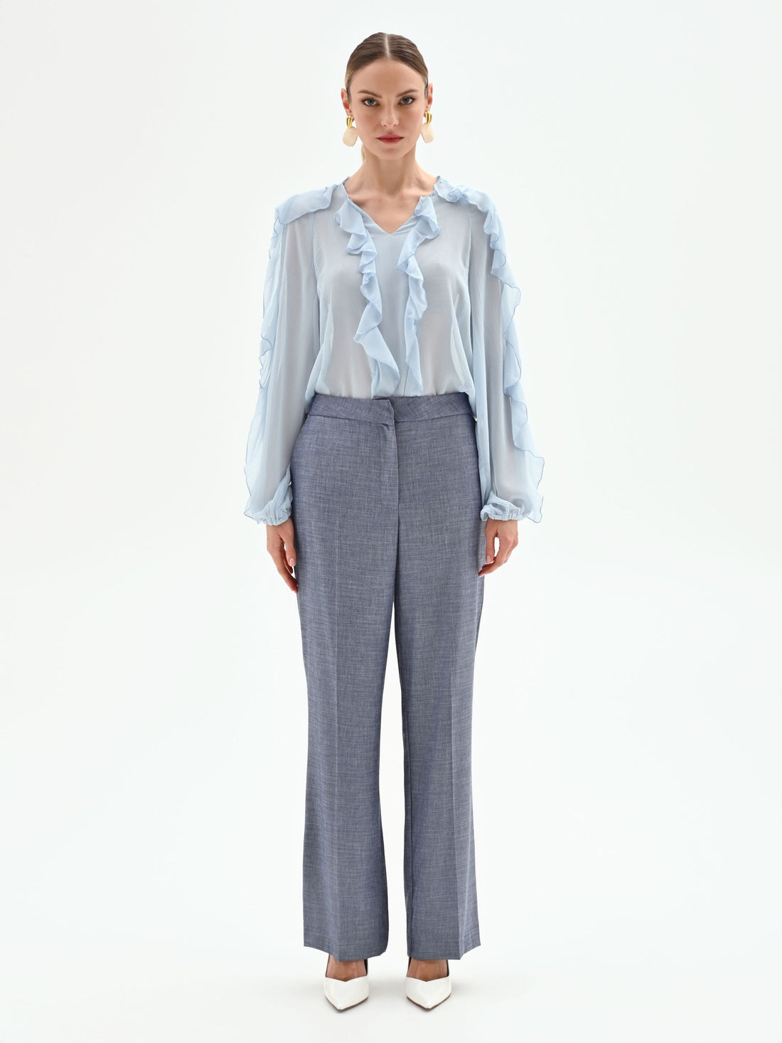 Pantalone a gamba ampia in chambray