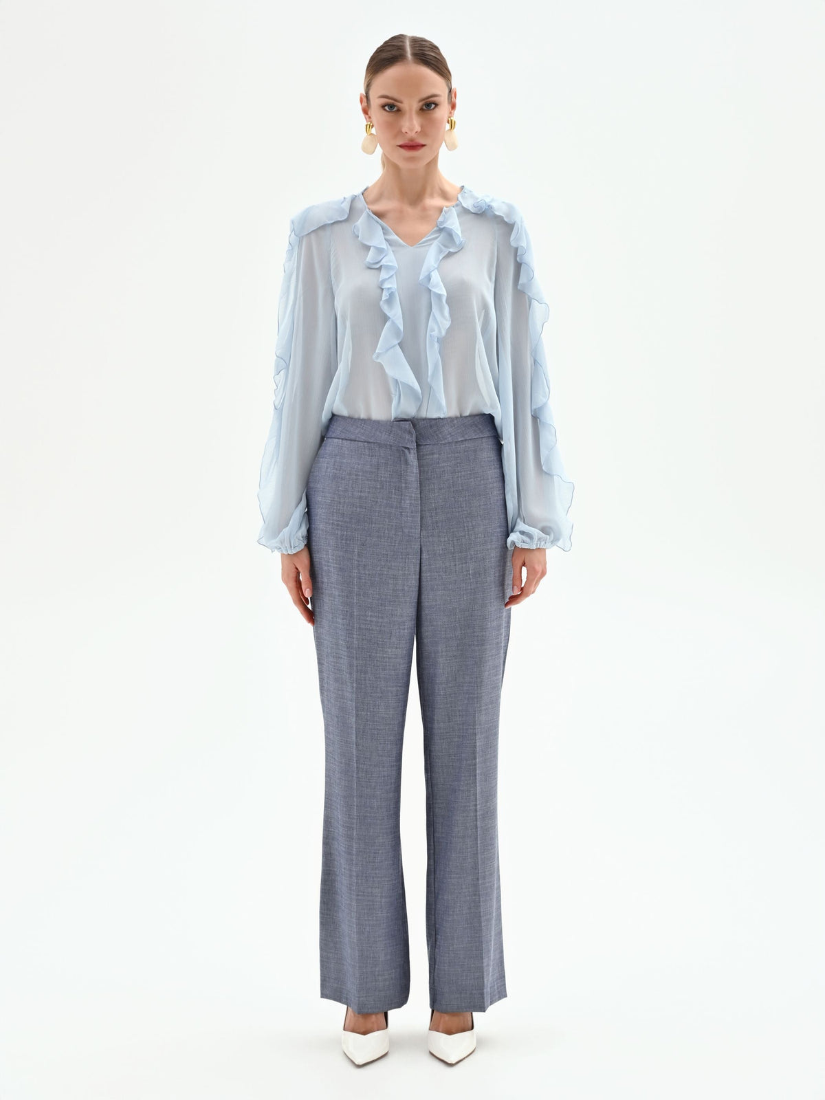 Pantalone a gamba ampia in chambray