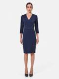 Abito tubino in misto viscosa blu navy con incrocio
