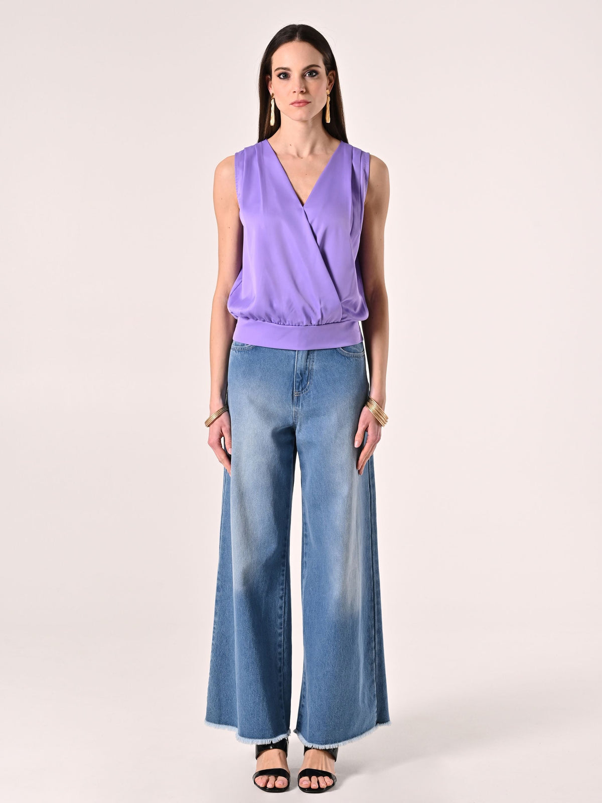 Top Incrocio in Raso Lavanda Viola