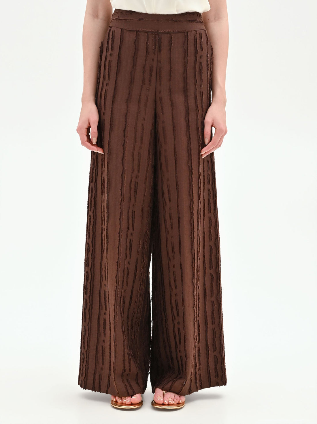 Pantalone a palazzo cioccolato in jacquard