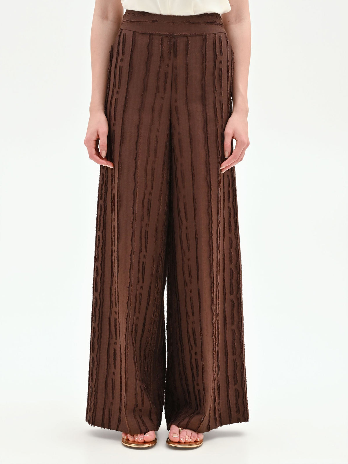 Pantalone a palazzo cioccolato in jacquard