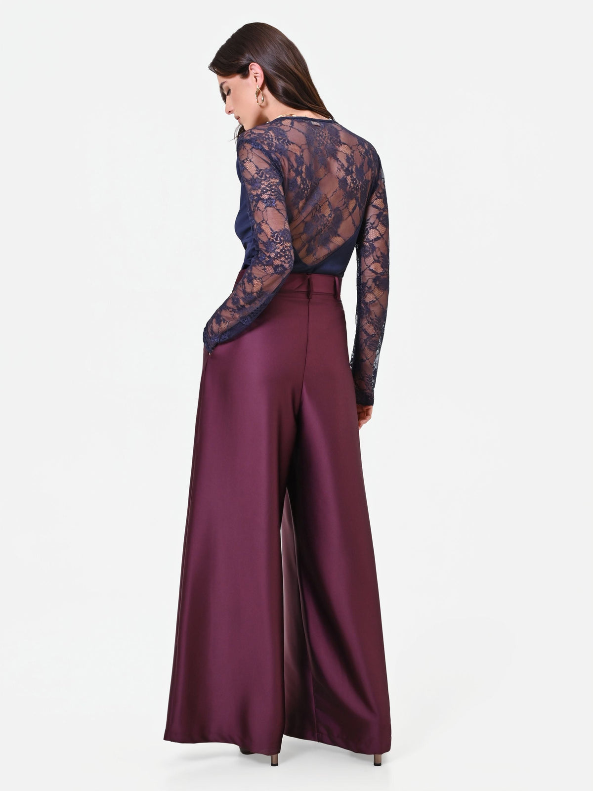 Pantalone palazzo bordeaux in raso