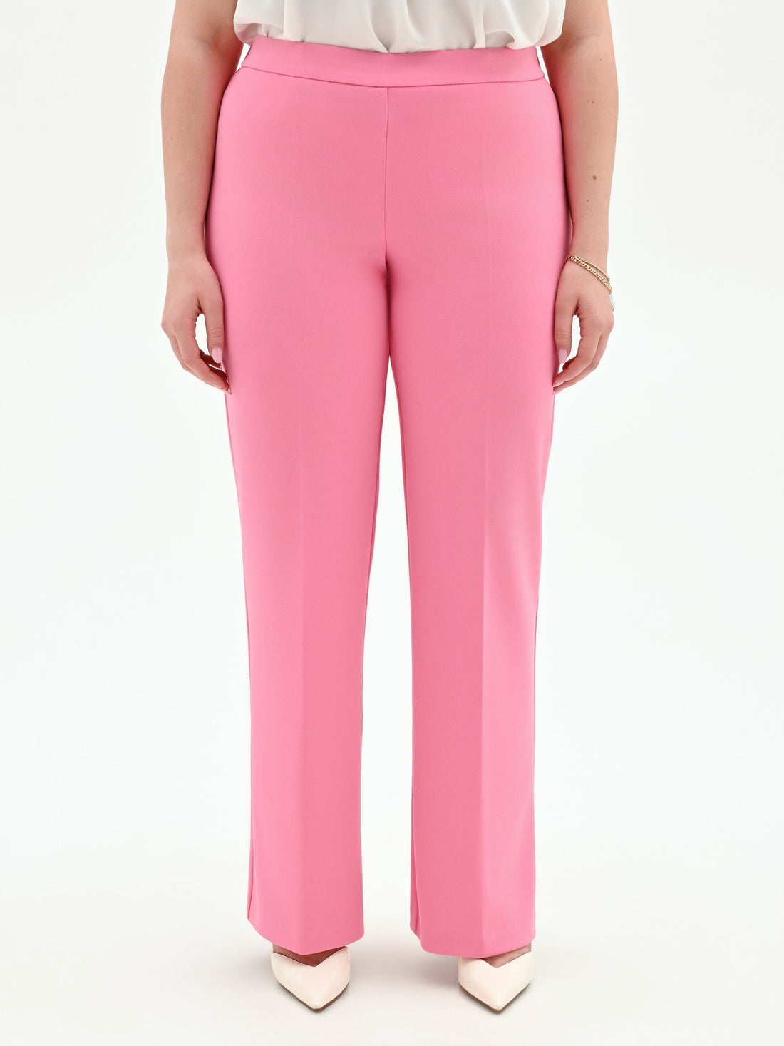 Pantalone Curvy rosa a vita alta in scuba crèpe