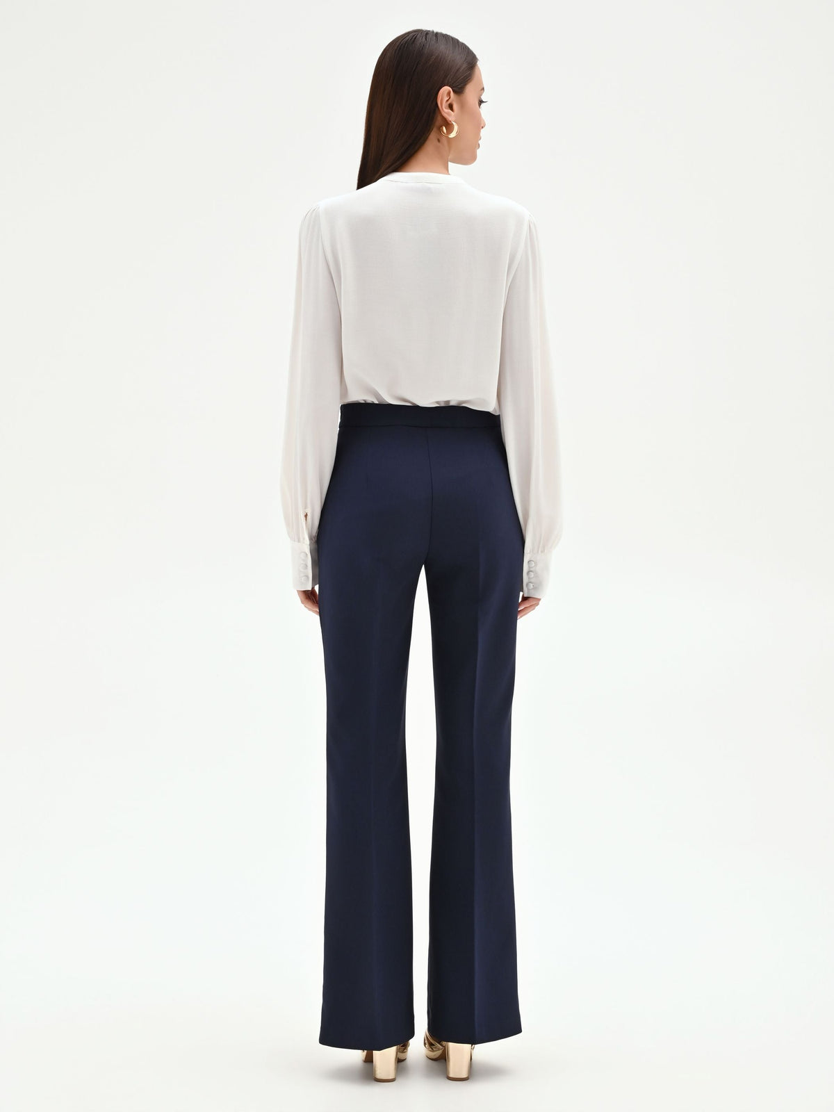 Pantaloni a zampa blu in tessuto tecnico