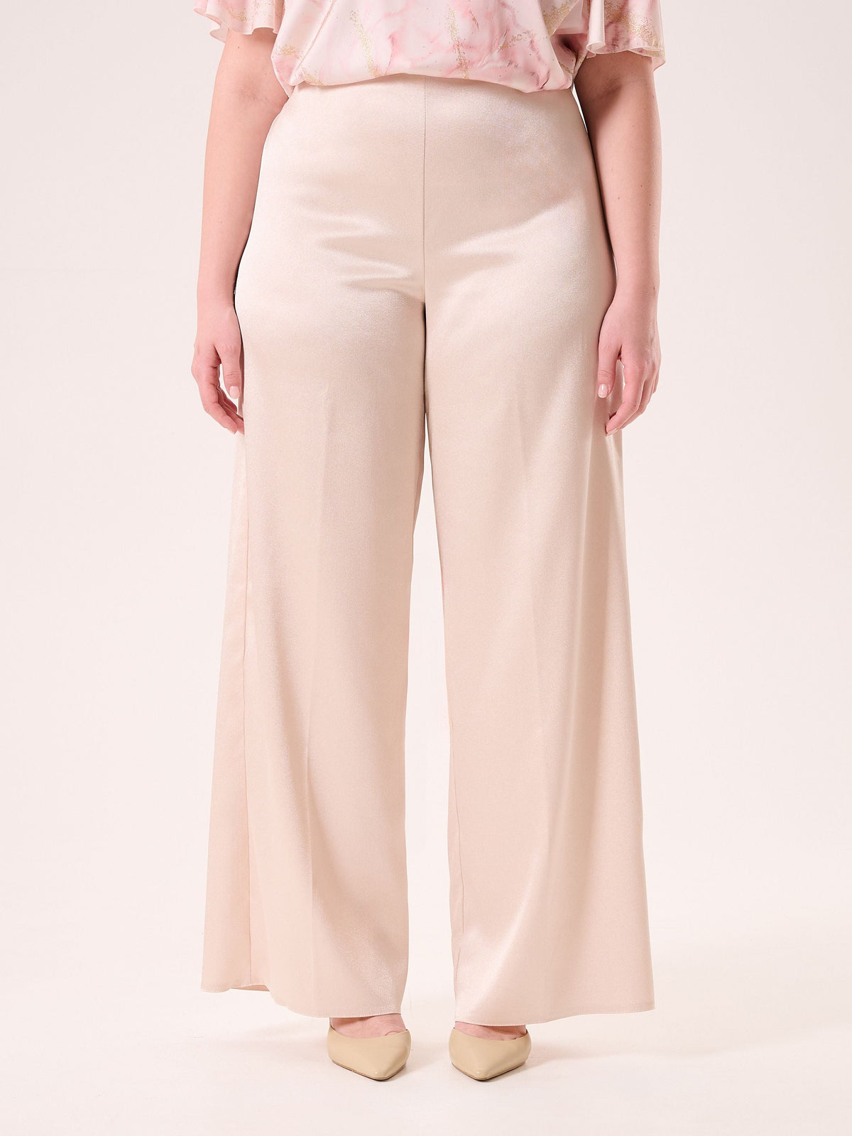Pantaloni Curvy in Raso Strutturato Beige