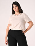 T-Shirt Curvy Beige con Pietre