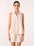 Camicia in Lino Viscosa Beige Chiaro