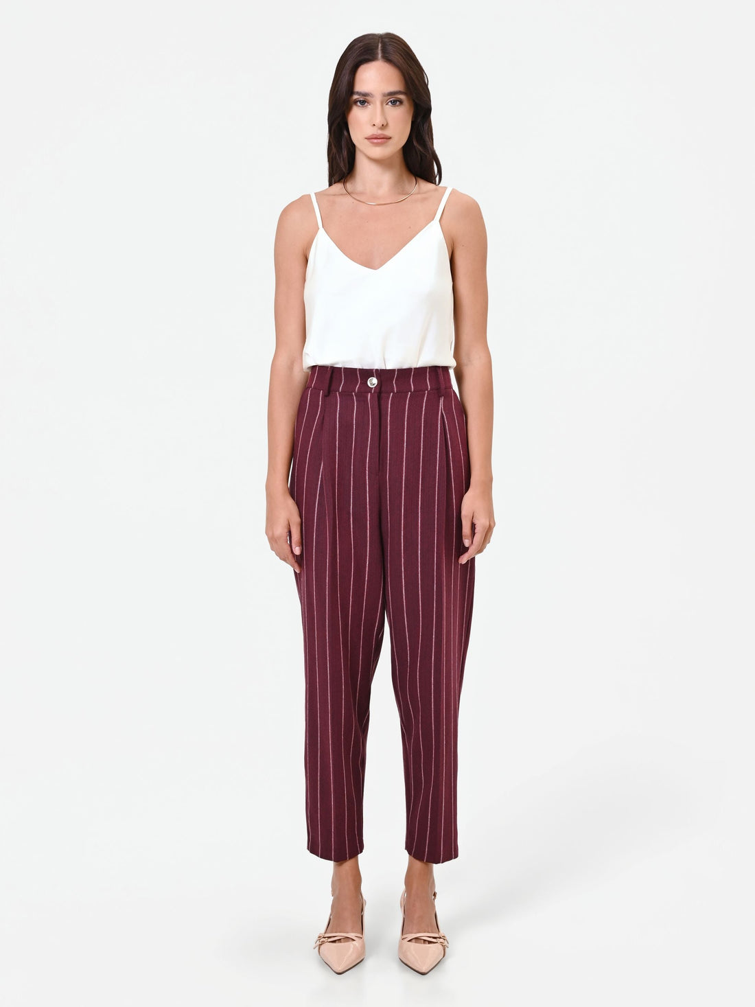 Pantalone cropped gessato rosso bordeaux