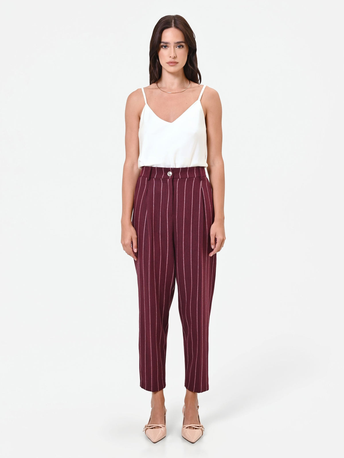 Pantalone cropped gessato rosso bordeaux
