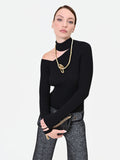 Maglia nera a coste con cut out in misto viscosa